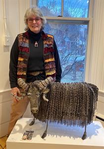 Jo Ann Clifford with ram sculpture
